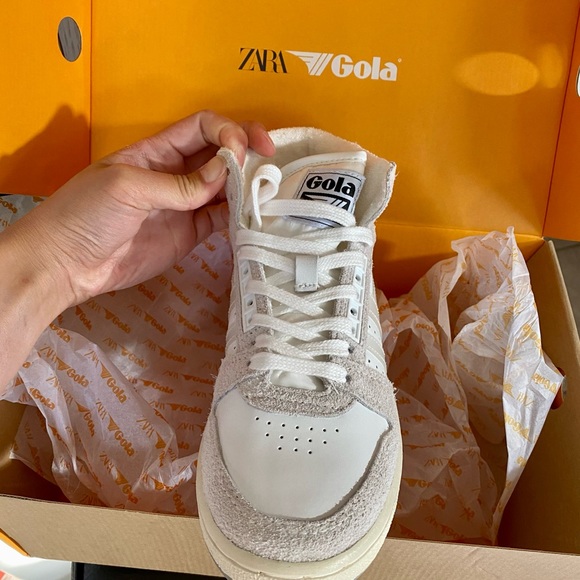 Zara x Gola Collaboration High Top Sneakers - Towel Interior, Leather Size US 6 - Picture 9 of 14